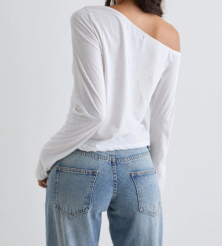 Slash Neck Crop Top y2k Women Clothes Off One Shoulder Long Sleeve Loose Fit T Shirt Spring Fall Clothing Streetwear