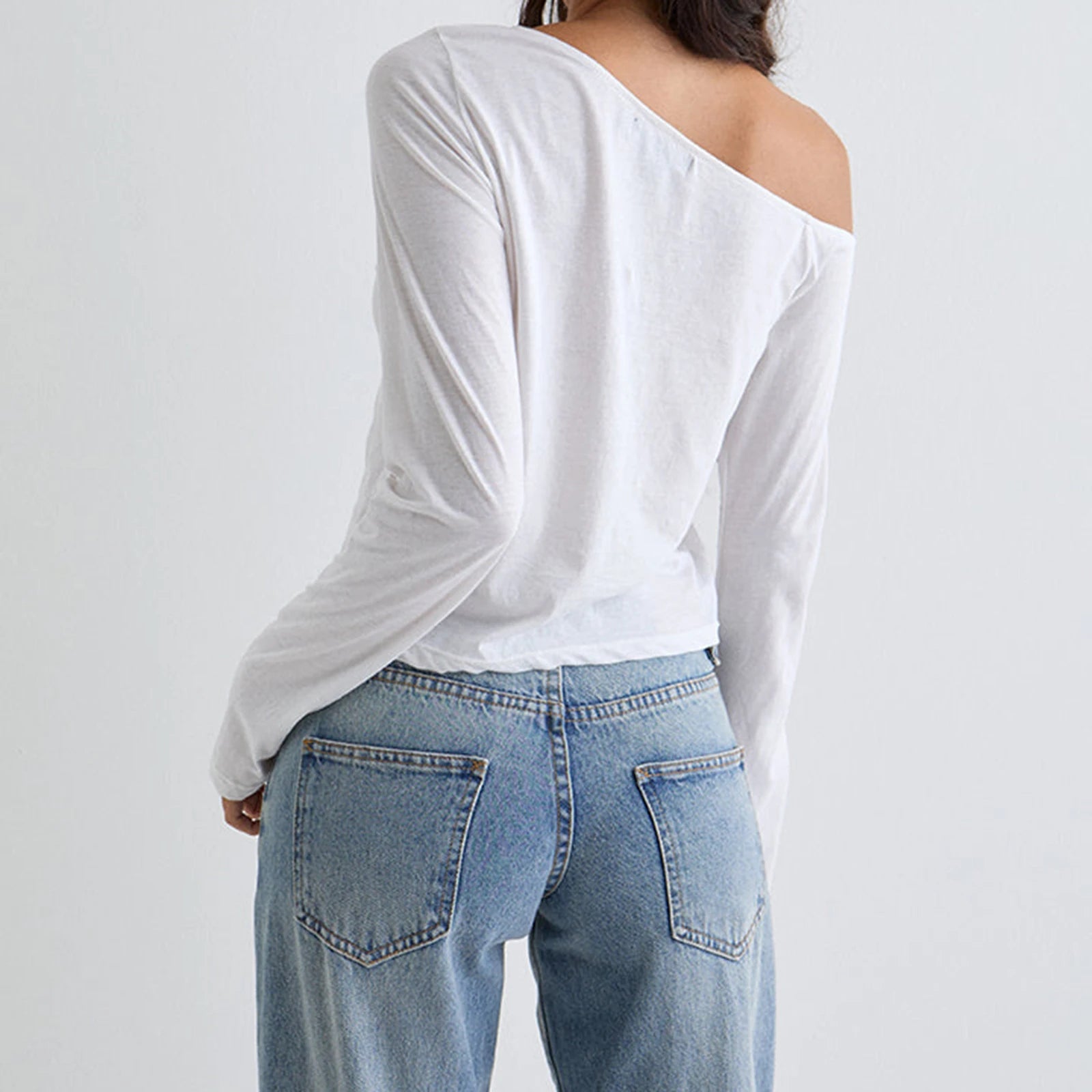 Slash Neck Crop Top y2k Women Clothes Off One Shoulder Long Sleeve Loose Fit T Shirt Spring Fall Clothing Streetwear