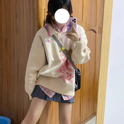 Load image into Gallery viewer, Japanese Kawaii Sweater Women Harajuku Knitted Jumper Loose Casual Strawberry Contrast Knitwear Tops Cute Streetwear
