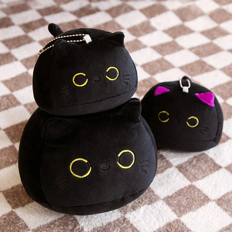 Cuddly Round Ball Cat Plush Pillow Toys Soft Stuffed Cartoon Animal Doll Black Cats Nap Cushion Christmas Birthday Gift For Kids