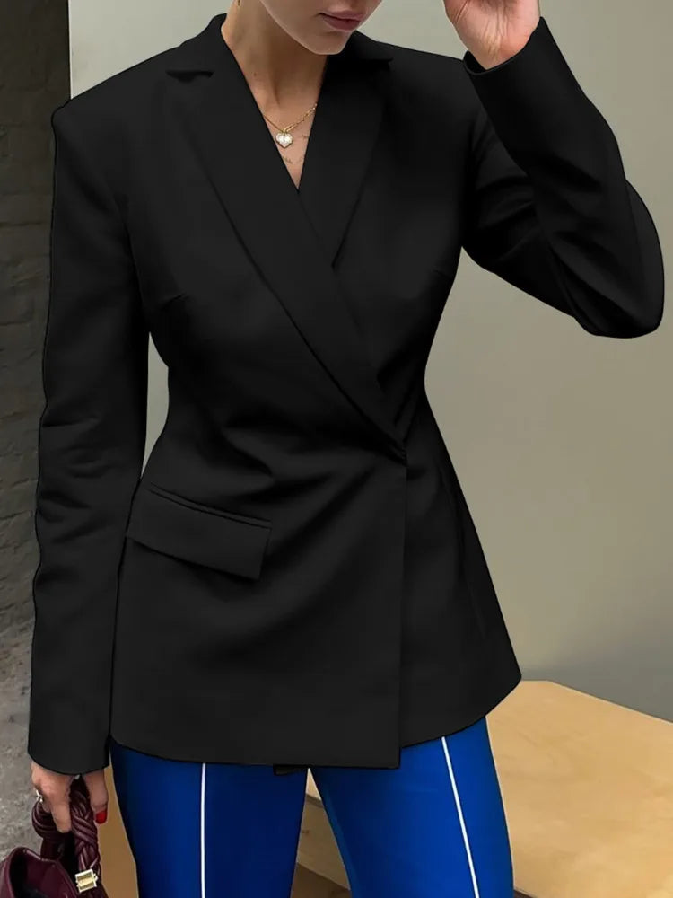 Autumn Long Sleeve Blazer Women Fashion Notched Collar Backless Pocket Suit Jacket Ladies Winter Elegant Blazers