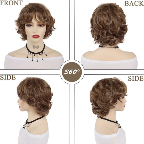 Load image into Gallery viewer, Synthetic Hair Curly Short Wigs for Women Brown Wig with Bangs Natural Hairstyles Mommy Wig Short Fluffy Wigs for Christmas Gift
