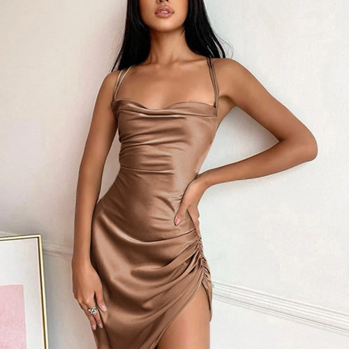 Load image into Gallery viewer, Satin Bodycon Backless Dress Women Solid Spaghetti Strap Dress Women Spring Casual Hollow Out Skinny Evening Vestidos
