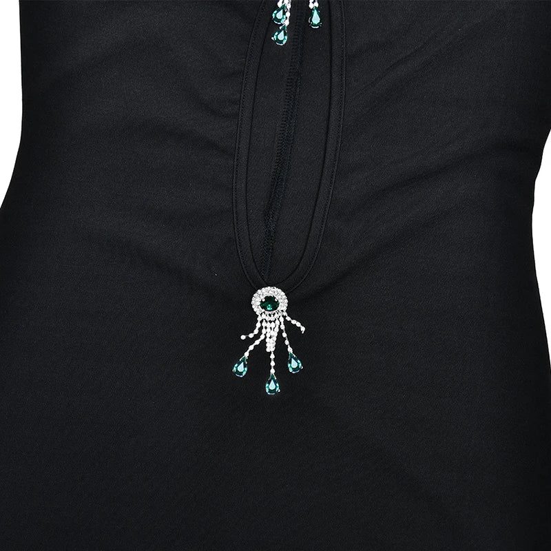 Hollow Out Pearl Tassel Sexy Maxi Dress For Women Black O Neck Sleeveless High Waist Bodycon Club Party Long Dress