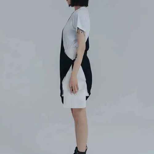 Load image into Gallery viewer, Women White Color-block Irregular Casual T-shirt New Round Neck Short Sleeve Fashion Tide Spring Summer 2025 1DE8091
