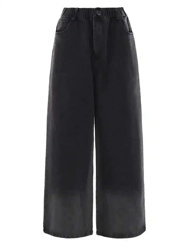 Gray Big Size Denim Jacket Wide Leg Pants Two Piece Suit New Lapel Long Sleeve Women Fashion Spring Autumn 2025 CPG0798