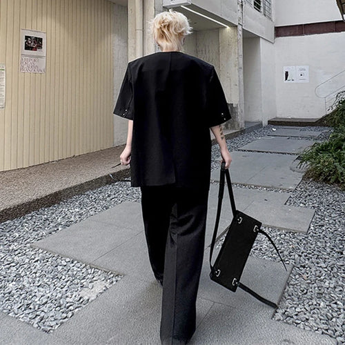 Load image into Gallery viewer, Male Suit Summer Solid Color Short Sleeve Loose Round Neck Single Breasted Men's Set Casual Straight Leg Pants 9W1493
