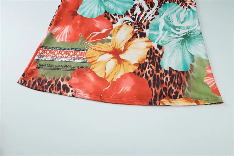 Leopard Print Sexy 2 Piece Sets Women Summer Fashion Lace-up Halter Crop Tops And Maxi Skirt Female Party Two Piece Set