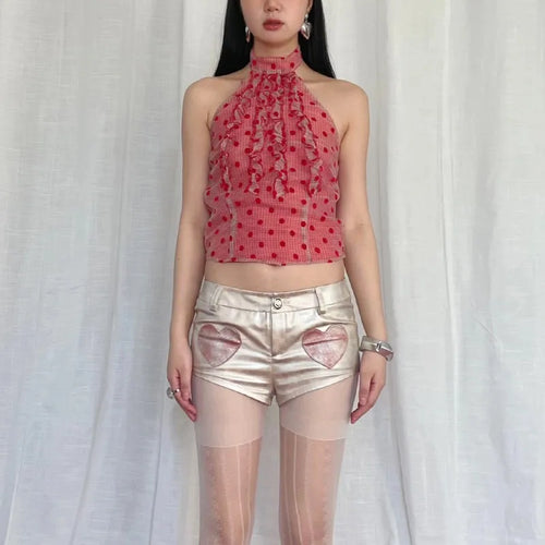 Load image into Gallery viewer, Y2k Aesthetics Red Halter Tops Vintage 2000s Style Polka Dot Camisole Japanese Harajuku Backless Tank Top Korean Popular
