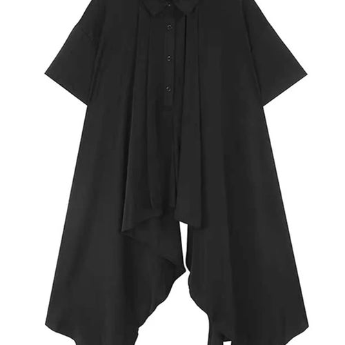 Load image into Gallery viewer, Women Black Pleated Dot Irregular Big Size Blouse New Lapel Short Sleeve Shirt Fashion Tide Spring Summer 2025 1DJ0890
