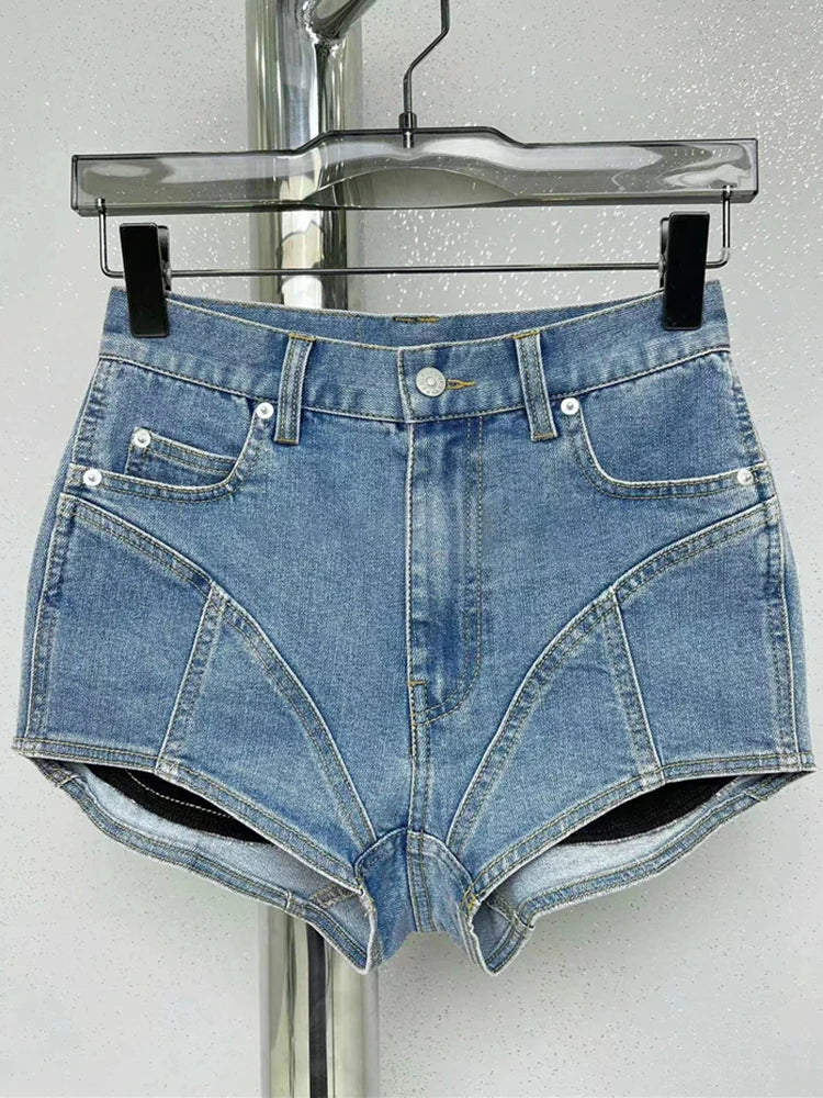 Patchwork Pocket Shorts For Women High Waist Mini Colorblock Temperament Short Pants Female Fashion Style Clothing
