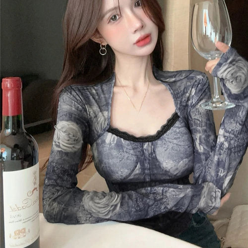 Load image into Gallery viewer, Spring Y2k Aesthetic Tie-dye Printing Tops Lace Bottoming Crop Tops Streetwear Harajuku Women Vintage Sexy Grunge T-shirt Tees
