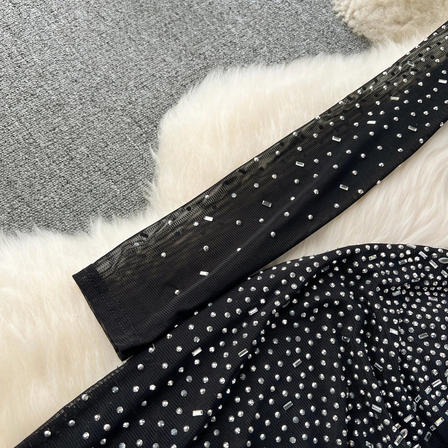 Autumn Black Sexy Club Diamond Long Sleeve Back Zipper Bodycon Split Long Dress Women Vintage Elegant Festival Party Gowns Dress