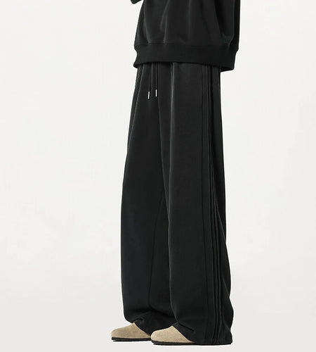 Male Handsome Sweatpants New Korean Solid Color Stylish Straight Leg Design Elastic Waist Men's Casual Trousers 9W1645