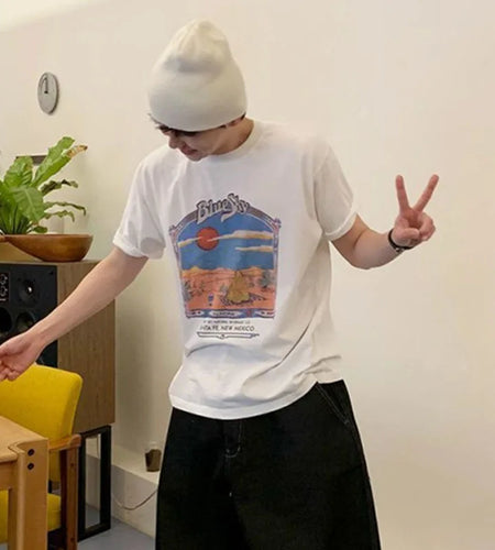 Men's T-shirts Niche Cartoon Printed Short Sleeved New Summer Loose Round Neck T-shirt Korean Pullover Style 9W1609