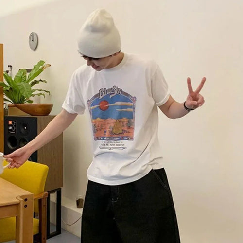 Load image into Gallery viewer, Men's T-shirts Niche Cartoon Printed Short Sleeved New Summer Loose Round Neck T-shirt Korean Pullover Style 9W1609
