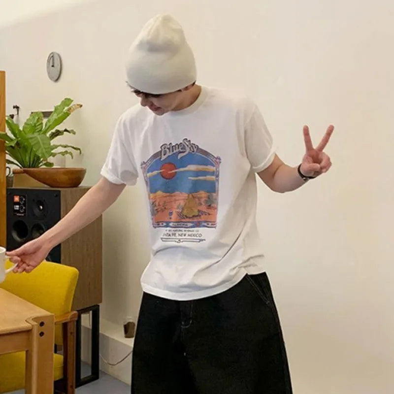 Men's T-shirts Niche Cartoon Printed Short Sleeved New Summer Loose Round Neck T-shirt Korean Pullover Style 9W1609