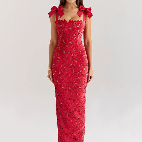 Load image into Gallery viewer, Bows Lace Sexy Maxi Dress For Women Fashion Sleeveless Backless Bodycon New Year's Birthday Club Party Long Dress
