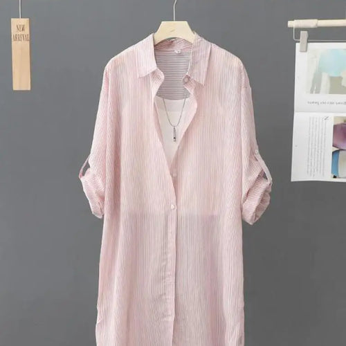 Load image into Gallery viewer, Casual Women's Shirt Loose Long Sleeve Top Summer Thin Jacket Coat Medium Long Blouses Female Clothing Fashion Solid Color
