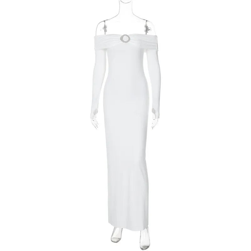 Off-shoulder Long Sleeve Sexy Maxi Dress For Women Autumn New Strapless Backless Bodycon Elegant Club Party Long Dress