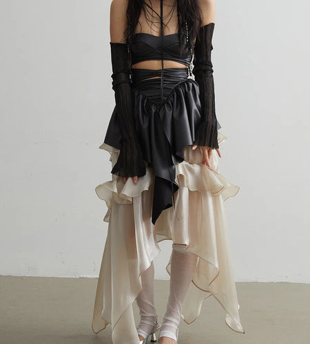 Hit Color Patchwork Ruffles Designer Skirts For Women High Waist Irregular Hem Streetwear Skirt Female Fashion New