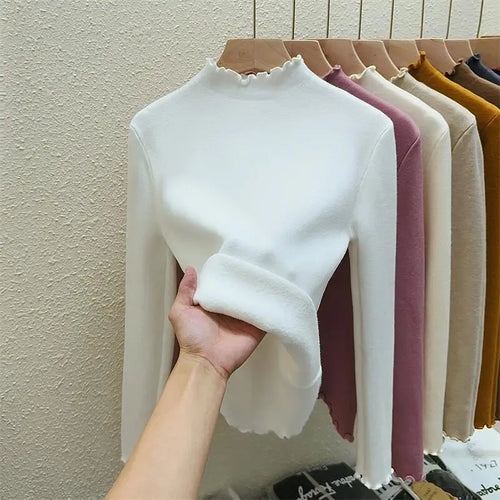 Load image into Gallery viewer, Autumn Winter Korean Solid Half Height Collar Velvet Knit Sweater Women Fashion Warm Long Sleeve Festival Pullovers Tops Casual
