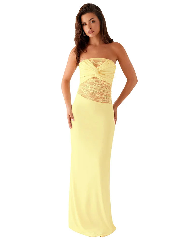 Off-shoulder Backless Sexy Maxi Dress Women Gown Fashion Patchwork See Through Lace Sleeveless Beach Long Dress 2025