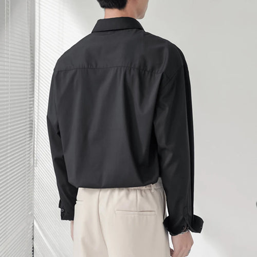 Load image into Gallery viewer, Korean Style Men&#39;s Shirts Loose Shoulder Solid Color Trendy Long Sleeved Design Single Breasted Lapel Male Tees 9W1870
