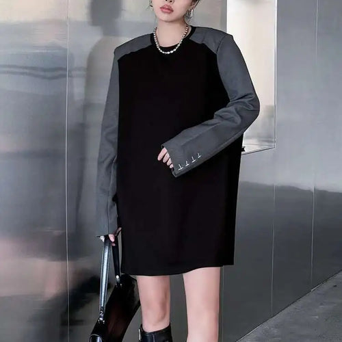 Load image into Gallery viewer, Women Black Color-block Blazer Fabric Elegant Mini Dress New Round Neck Long Sleeve Fashion Spring Autumn 2025 1DH9822
