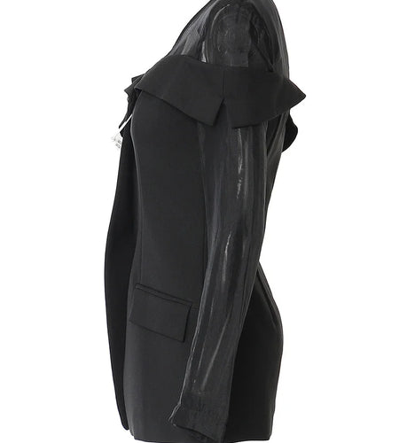 Women Black Mesh Perspective Elegant Blazer New Square Collar Long Sleeve Jacket Fashion Tide Spring Autumn 2025 1DH3990