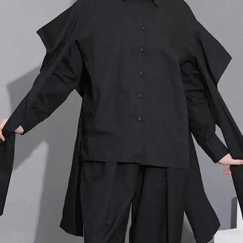 Load image into Gallery viewer, Women Black Irregular Ribbon Ribbon Big Size Blouse New Lapel Long Sleeve Shirt Fashion Tide Spring Autumn 2025 SG359
