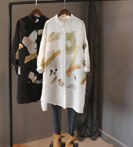 Summer Women Blouses Long Sleeve Top Print Casual Fashion Shirts Spring Clothes Female Loose Medium Long Uv Protective Blouse