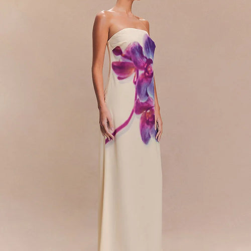 Load image into Gallery viewer, Floral Print Strapless Sexy Maxi Dress For Women Gown Off-shoulder Backless Sleeveless Elegant Long Dress Fashion
