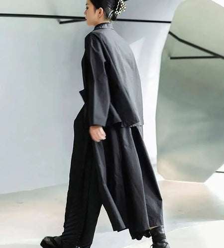 Women Black Big Size Long Pocket Trench New Lapel Long Sleeve Loose Fit Windbreaker Fashion Spring Autumn 2025 1DE3081