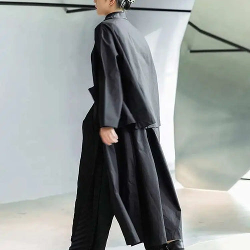 Load image into Gallery viewer, Women Black Big Size Long Pocket Trench New Lapel Long Sleeve Loose Fit Windbreaker Fashion Spring Autumn 2025 1DE3081
