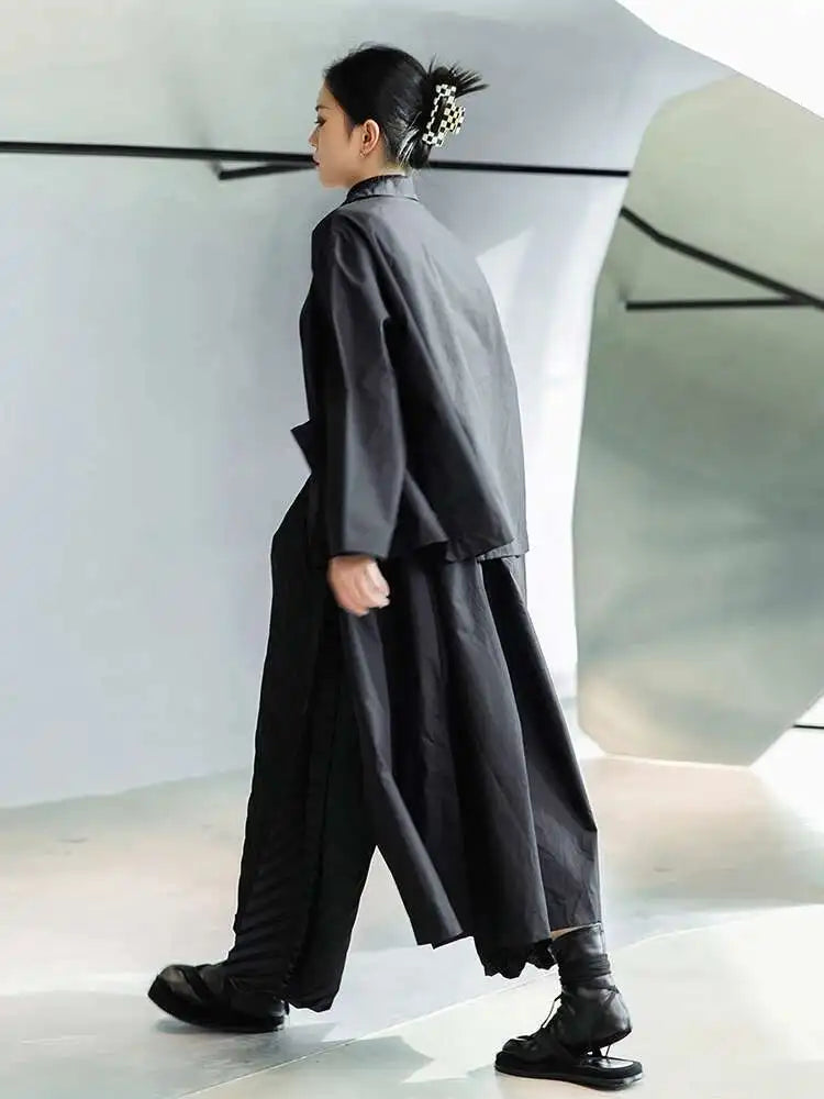 Women Black Big Size Long Pocket Trench New Lapel Long Sleeve Loose Fit Windbreaker Fashion Spring Autumn 2025 1DE3081
