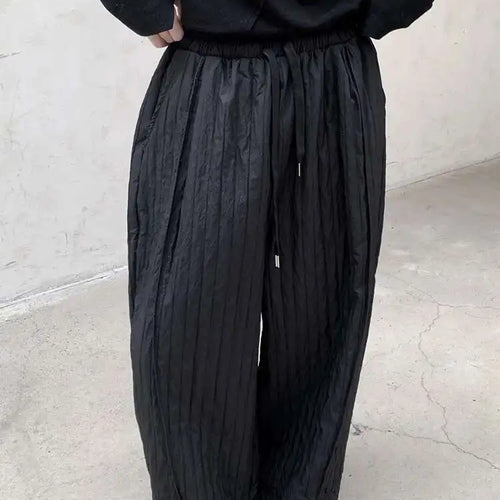 Load image into Gallery viewer, High Elastic Waist Black Striped Casual Long Wide Leg Pants New Trousers Women Fashion Tide Autumn Winter 2025 1DH8380
