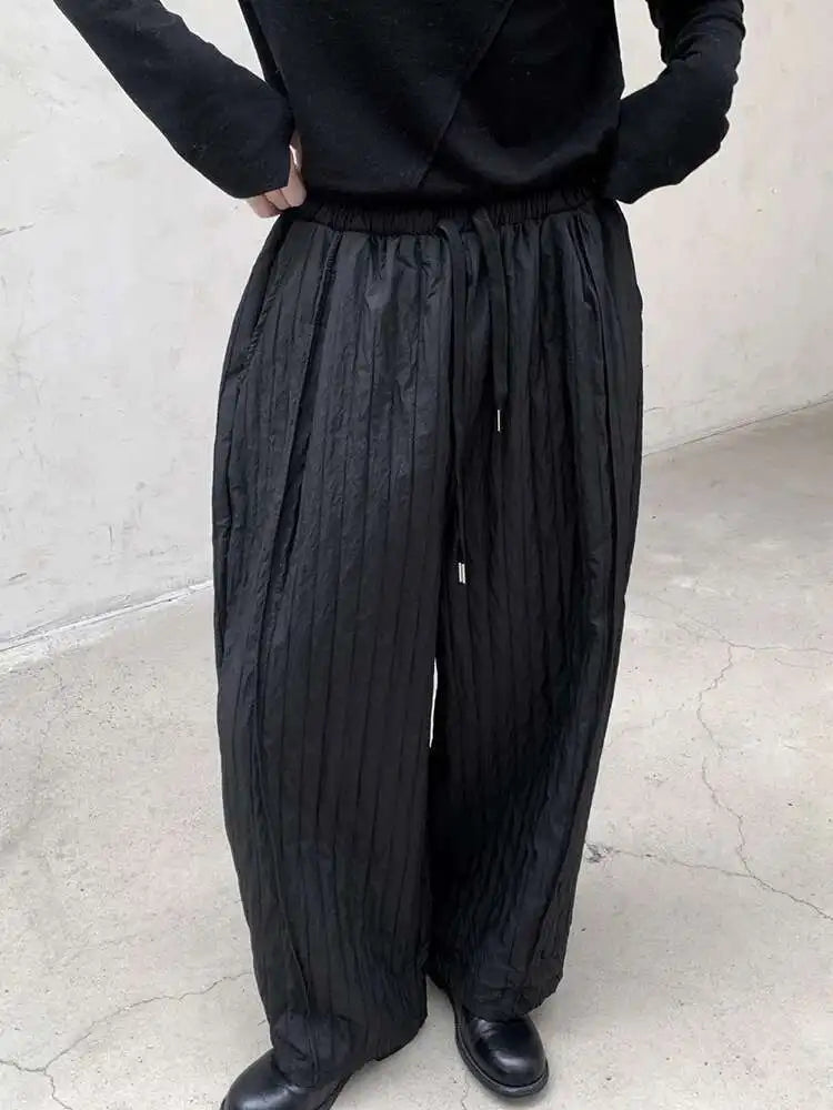 High Elastic Waist Black Striped Casual Long Wide Leg Pants New Trousers Women Fashion Tide Autumn Winter 2025 1DH8380