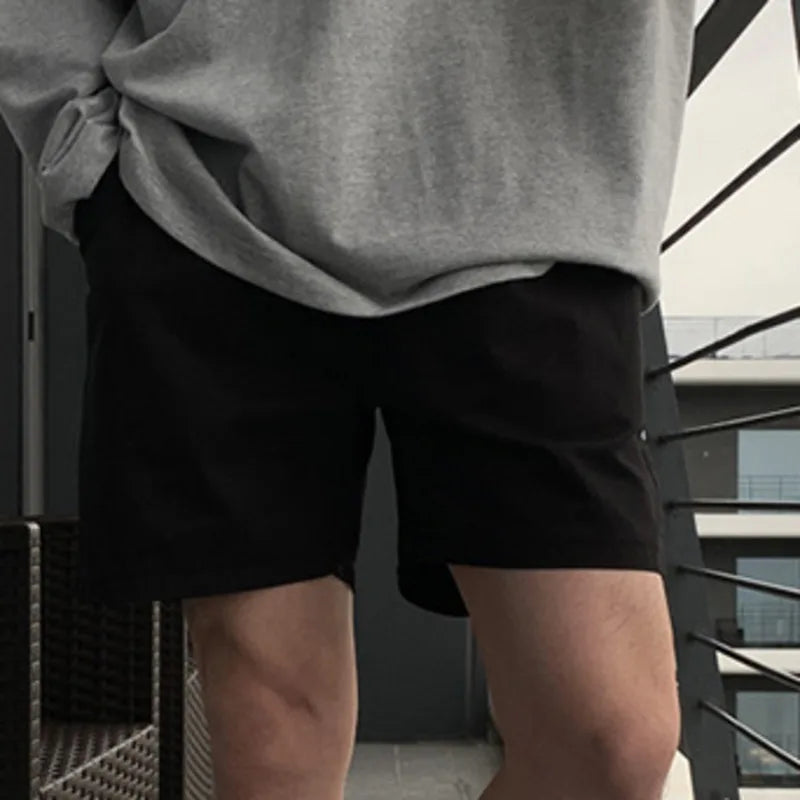 Simple Male Shorts Casual Lace-up Straight Wide Leg Men's Loose Trousers Solid Color Menwear Fashion Summer 9C6336