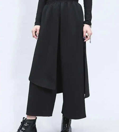 High Elastic Waist Black Split Joint Long Wide Leg Trousers New Loose Fit Pants Women Fashion Spring Autumn 2025 1Z325