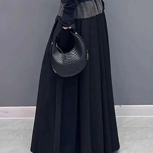 Load image into Gallery viewer, High Elastic Waist Blue Color-block Denim Pleated A-line Half-body Skirt Women Fashion Tide New Spring Autumn 2025 1DH2576
