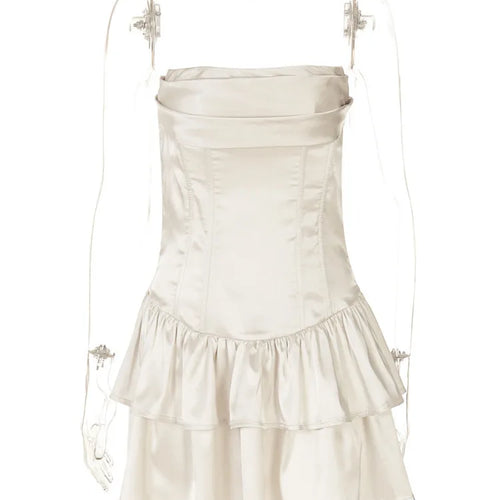 Load image into Gallery viewer, Satin Strapless Sexy Mini Dress Women Fashion Off-shoulder Sleeveless Backless High Waist Ruffle Club Party Dress
