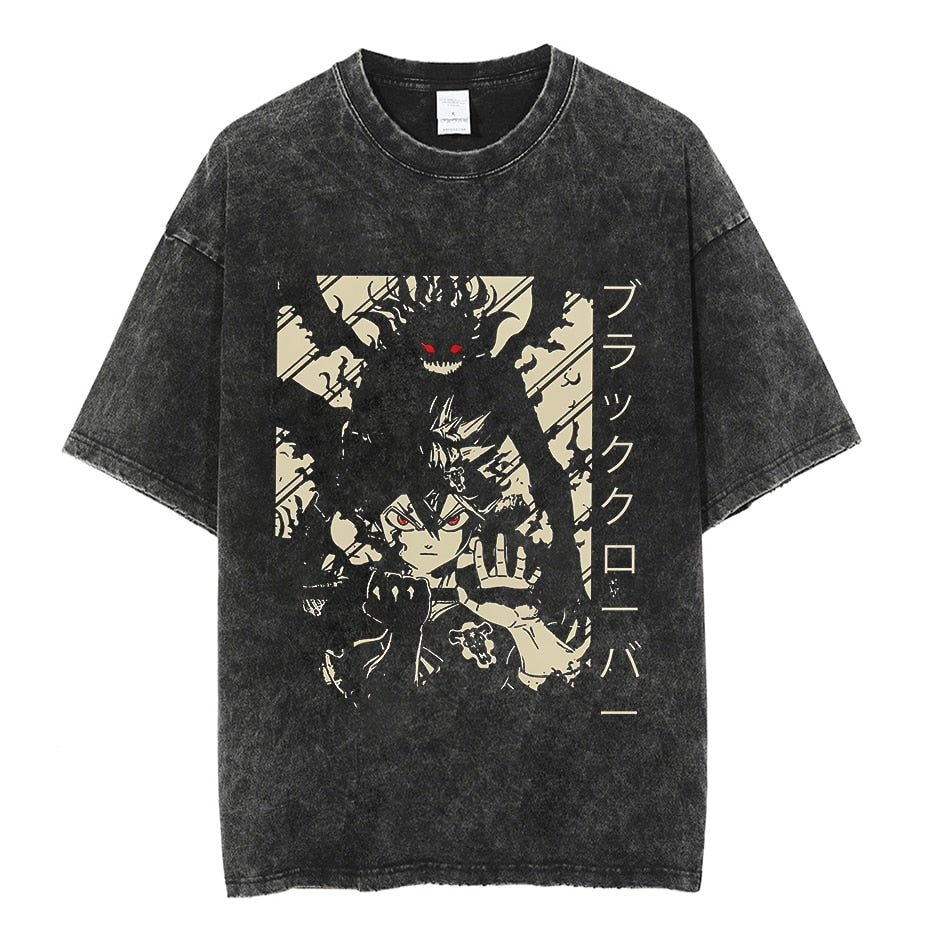 Vintage Washed Tshirts Anime T Shirt Harajuku Oversize Tee Cotton fashion Streetwear unisex top v1