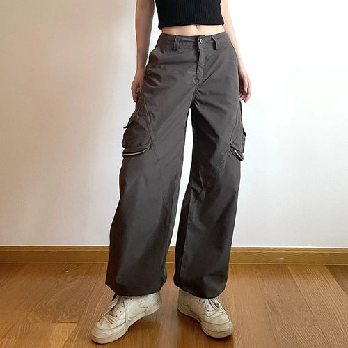 Load image into Gallery viewer, Harajuku Zipper Cargo Trousers Women Solid Low Waisted Multi Pockets Streetwear Baggy Pants Drawstring Techwear Capri
