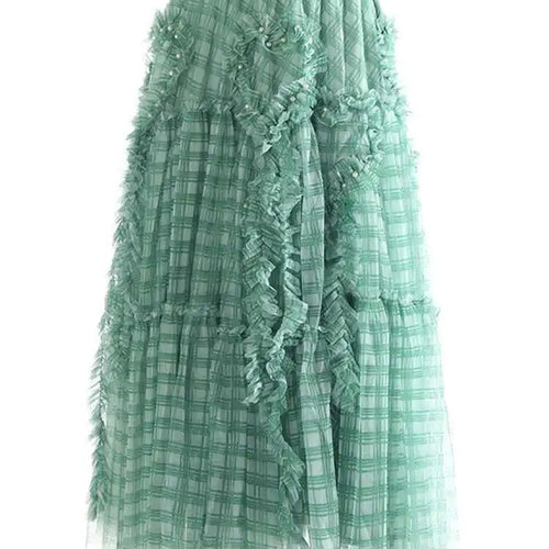 Load image into Gallery viewer, High Elastic Waist Brown Plaid Ruffles Tassels A-line Half-body Skirt Women Fashion Tide New Spring Autumn 2025 1DH9355
