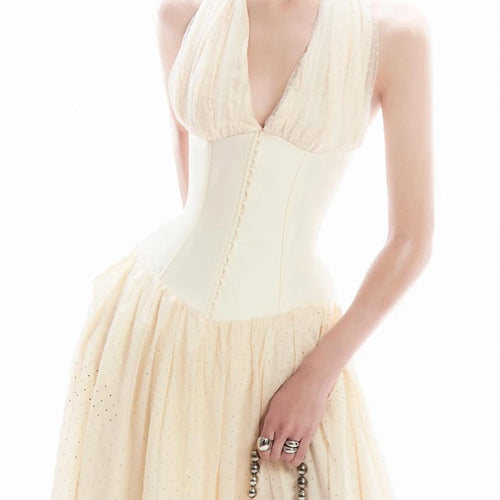 Load image into Gallery viewer, Solid Spliced Folds Slimming Dresses For Women V Neck Sleeveless Tunic Temperament Minimalist Dress Female Style
