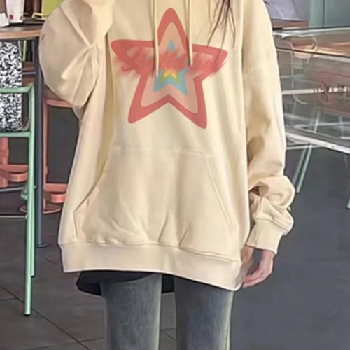 Load image into Gallery viewer, Loose Hooded Star Printing Drawstring Casual Women Hoodies Winter Solid Color Fashion Pocket Simple Street Female Hoodies
