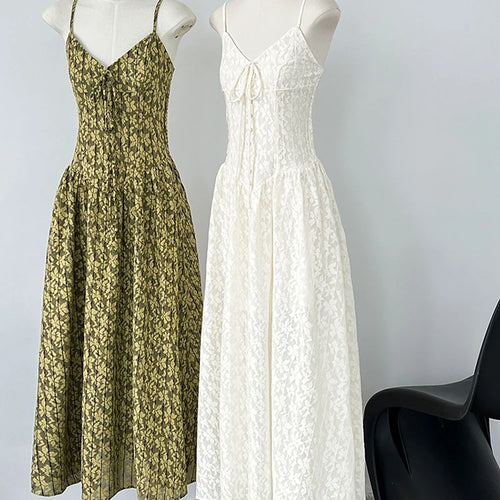 Load image into Gallery viewer, Women Green Printed Bandage Long Spaghetti Strap Dress New V-Neck Sleeveless Fashion Tide Spring Summer 2025 1DJ1311
