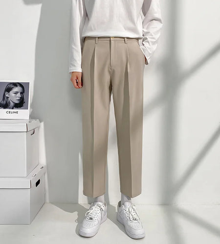 Men's Suit Pants New Trendy Male Solid Color Loose Straight Casual Trousers Nine Points Spring Men Clothing 2025 9W1306