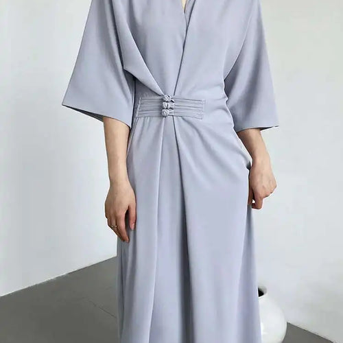Load image into Gallery viewer, Women Black Buckle Long Elegant Dress New Round Neck Three-quarter Sleeve Loose Fit Fashion Spring Autumn 2025 1DE7880
